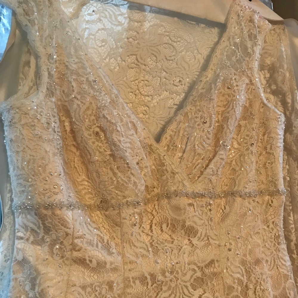 David’s Bridal 
Beaded Cap Sleeve Wedding Dress